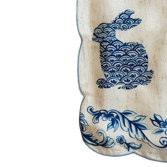 RACHEL ROY Blue Bunny Rabbit TOILE Easter Table Runner 14x90 New - Picture 14 of 16